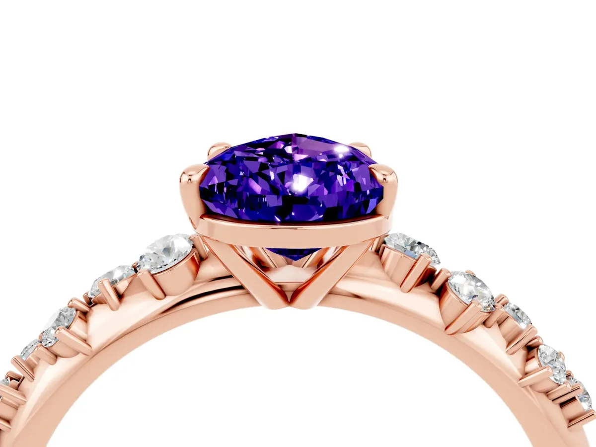 Pear Cut Tanzanite Cluster Side Stone Solitaire Ring with Prong Setting Rose gold