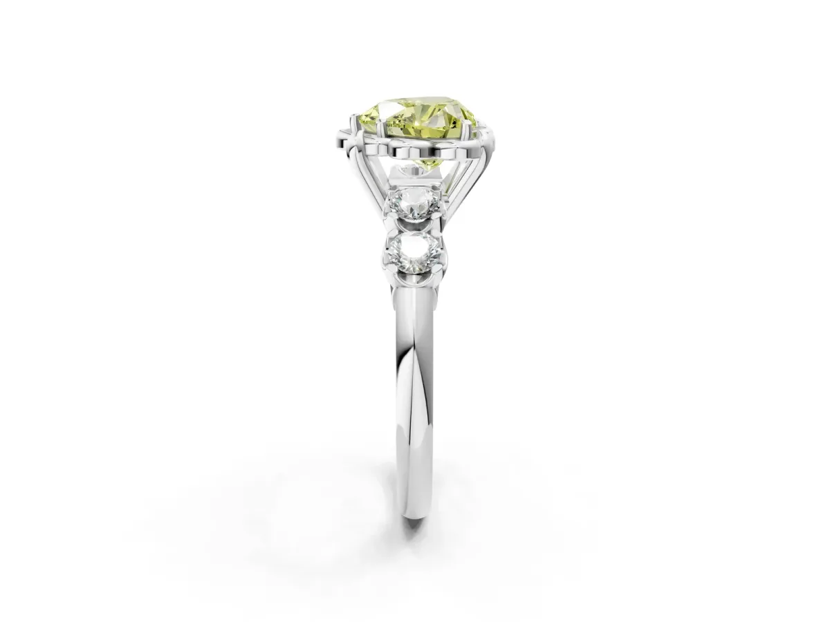 Fancy Yellow Heart Cut Cut Diamond Floral Halo Engagement Ring with Shared Prong Setting Silver