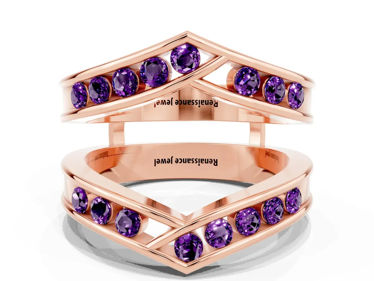 Round Amethyst Channel-Set Chevron Band Rose gold