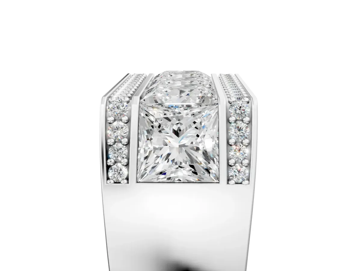 Princess and Round Diamond Channel Pavé Mens Band Silver