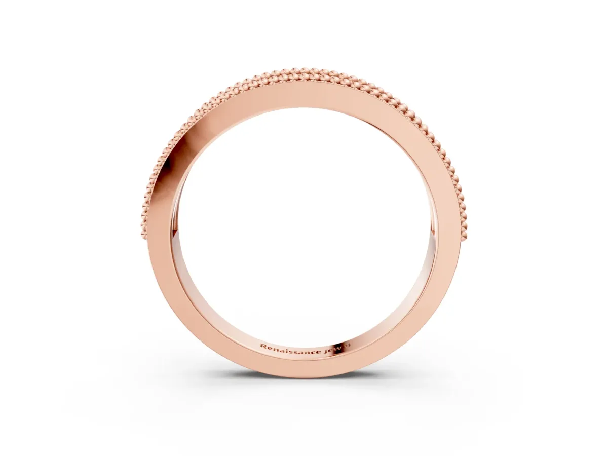 Round Diamond Twist Milgrain Band with Bezel Setting Rose gold