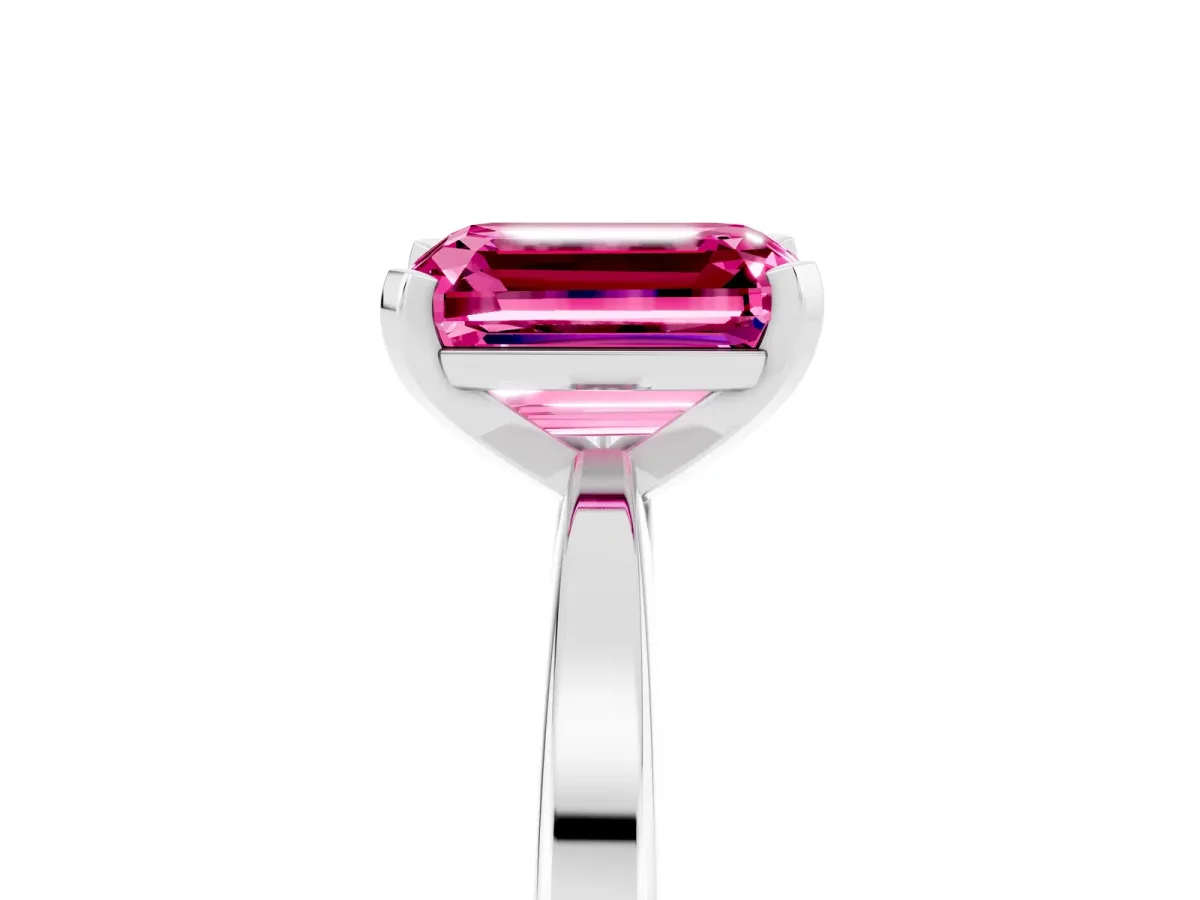 Emerald Cut Pink Sapphire Solitaire Engagement Ring with Classic Band and Four-Prong Setting Silver