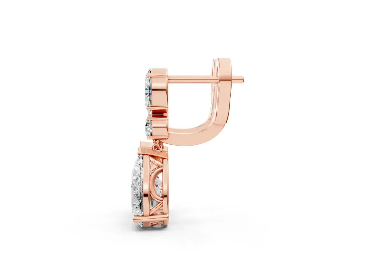 Oval, Round and Pear Diamond Huggie Drop Earrings Rose gold