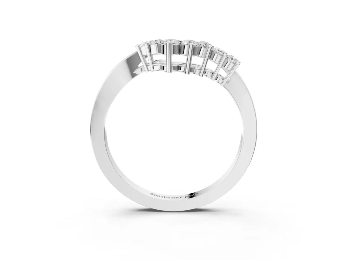 V-Shaped Diamond Accent Band with Round Brilliant Stones and Prong Setting Silver