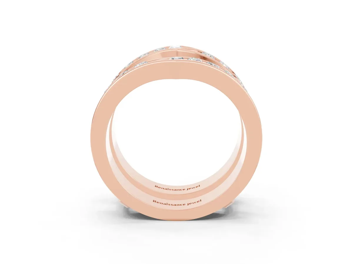 Round Moissanite Channel-Set Chevron Band Rose gold