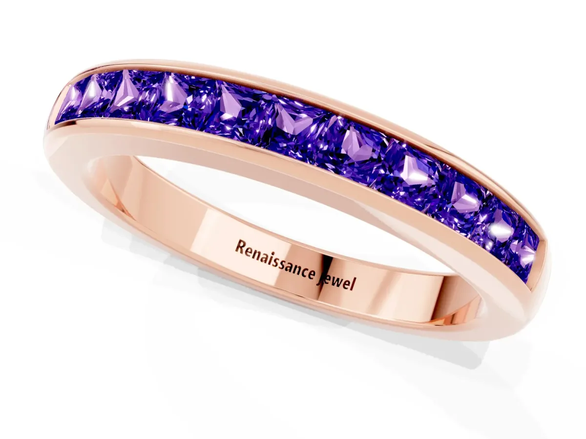 Channel Set Princess Cut Tanzanite Eternity Band Rose gold