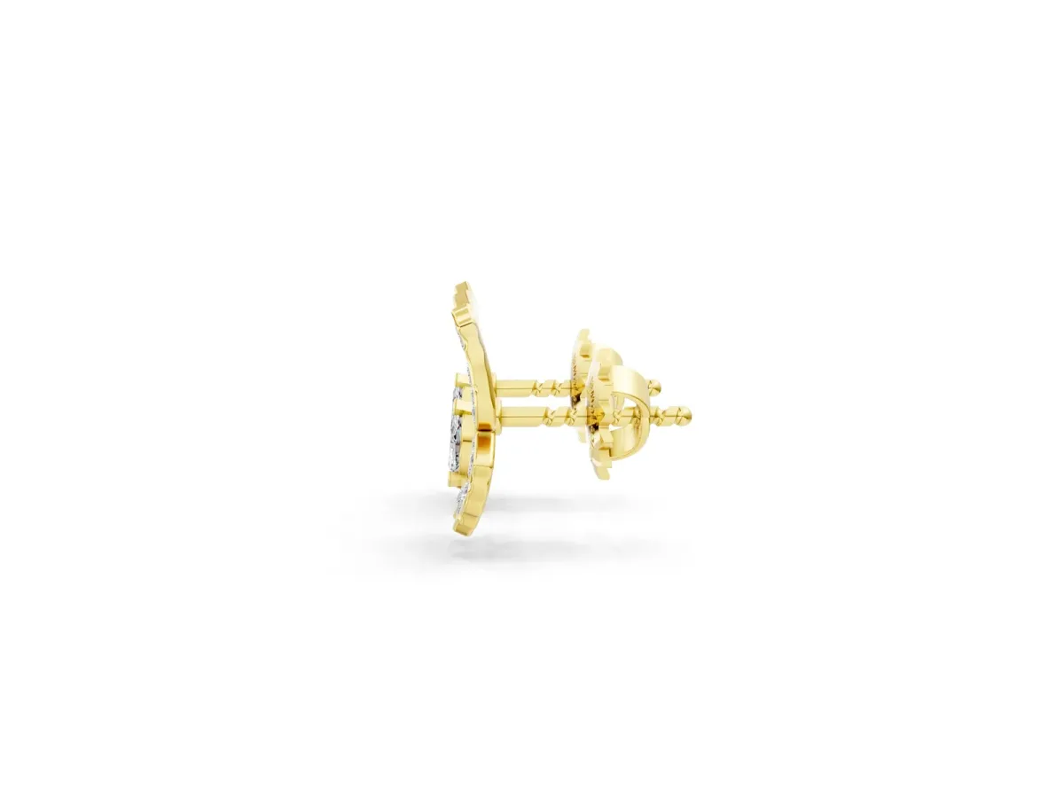 Round and Marquise Diamond Flutter Butterfly Stud Earrings Yellow gold