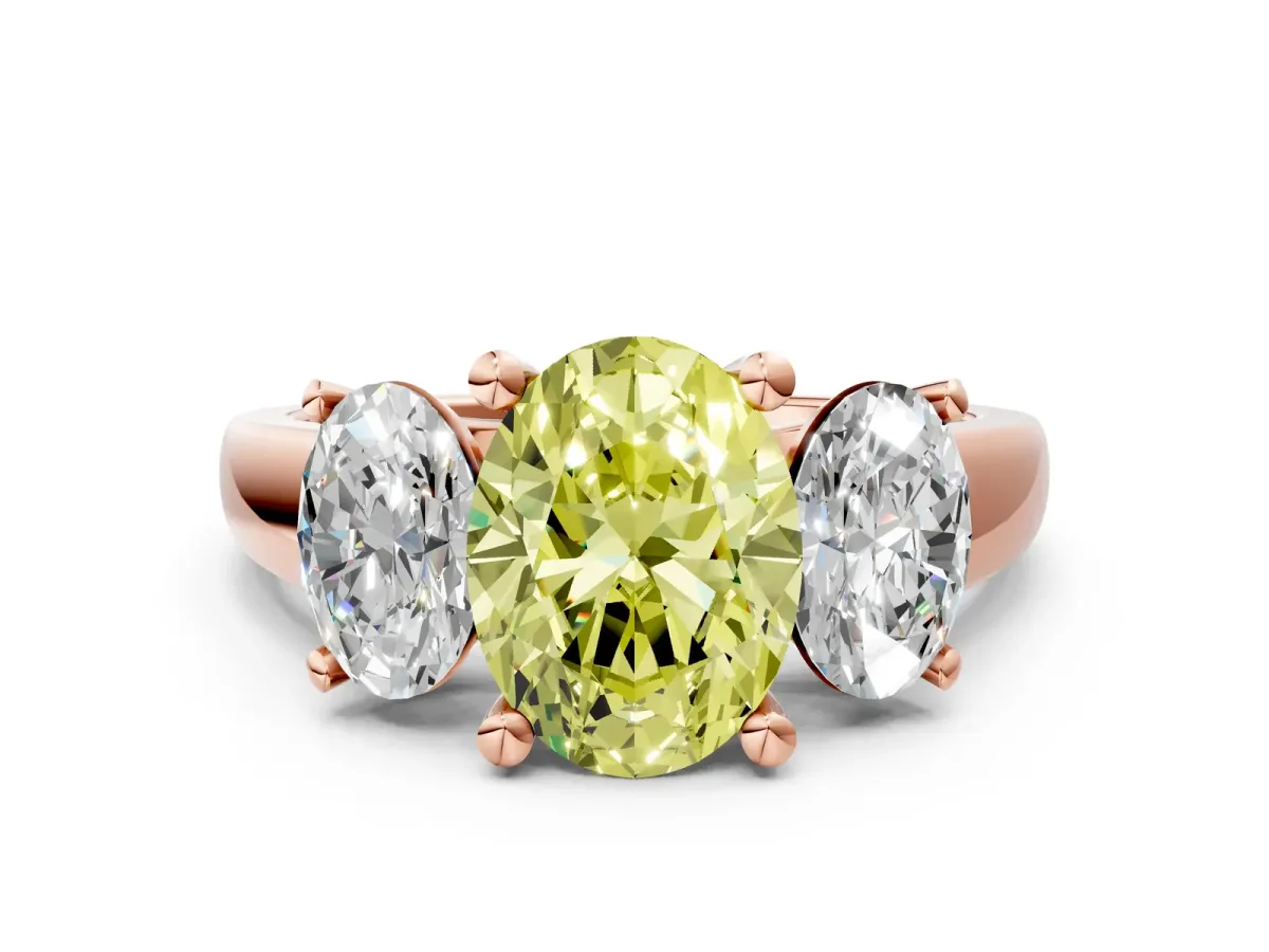 Fancy Yellow Three-Stone Oval Cut Cut Solitaire Ring with Classic Prong Setting Rose gold