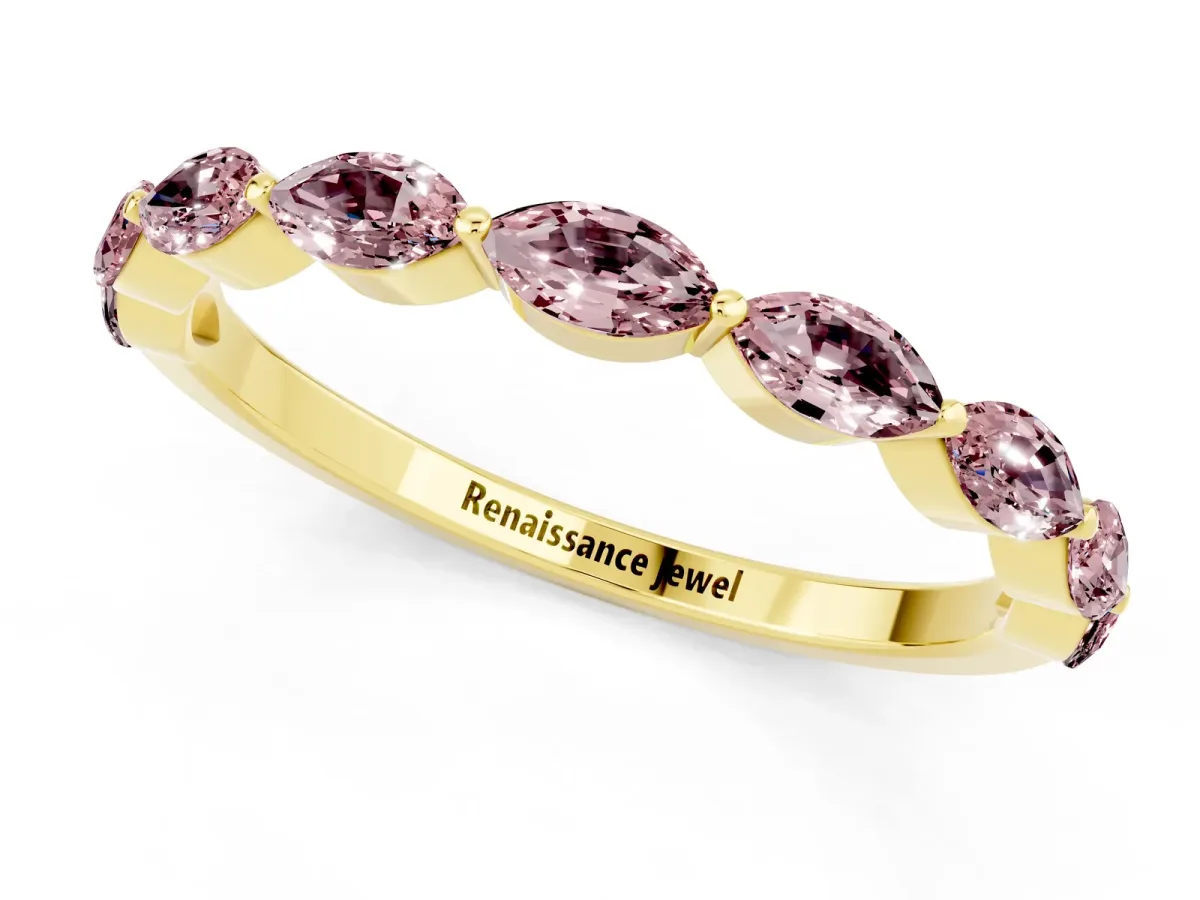 Marquise Morganite Half Eternity Band with Prong Setting Yellow gold
