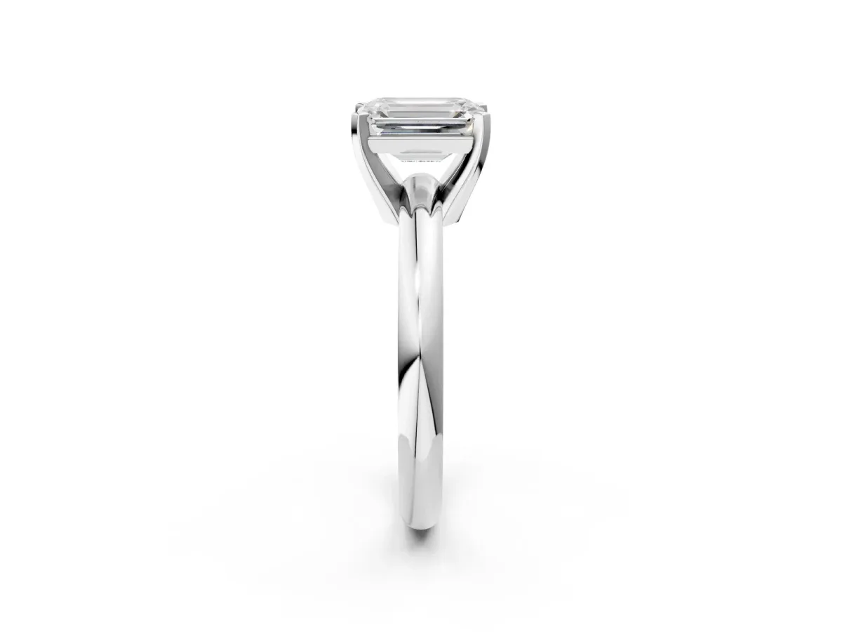 Emerald Cut Diamond Solitaire Engagement Ring with Round Band and Four-Prong Setting Silver