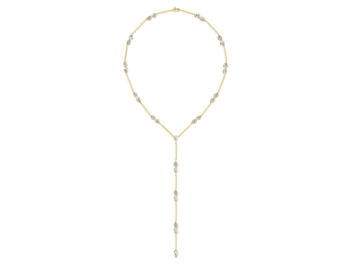 Pear Diamond Lariat Necklace with Station Accents Yellow gold