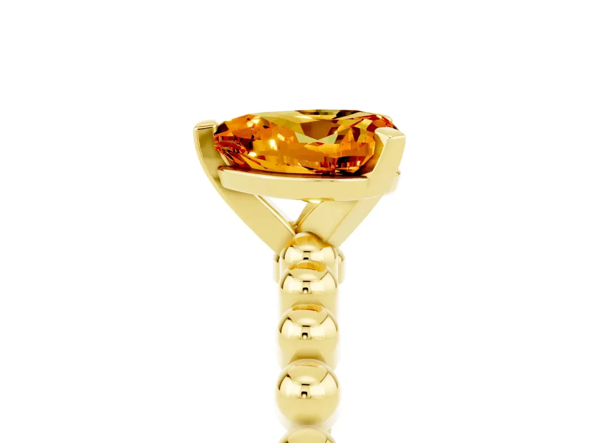 Heart Cut Citrine Solitaire Ring with Beaded Band and Prong Setting Yellow gold