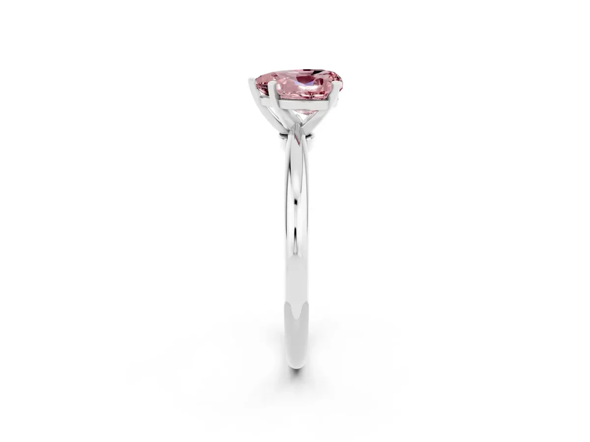 Heart Cut Morganite Solitaire Ring with Six-Prong Setting and Classic Band Silver