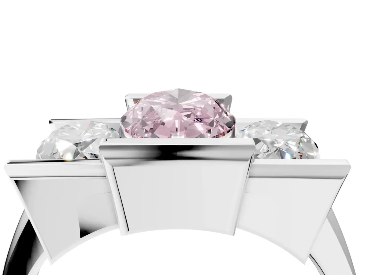 Fancy Pink Three Stone Marquise Cut Cut Channel Set Diamond Ring Silver