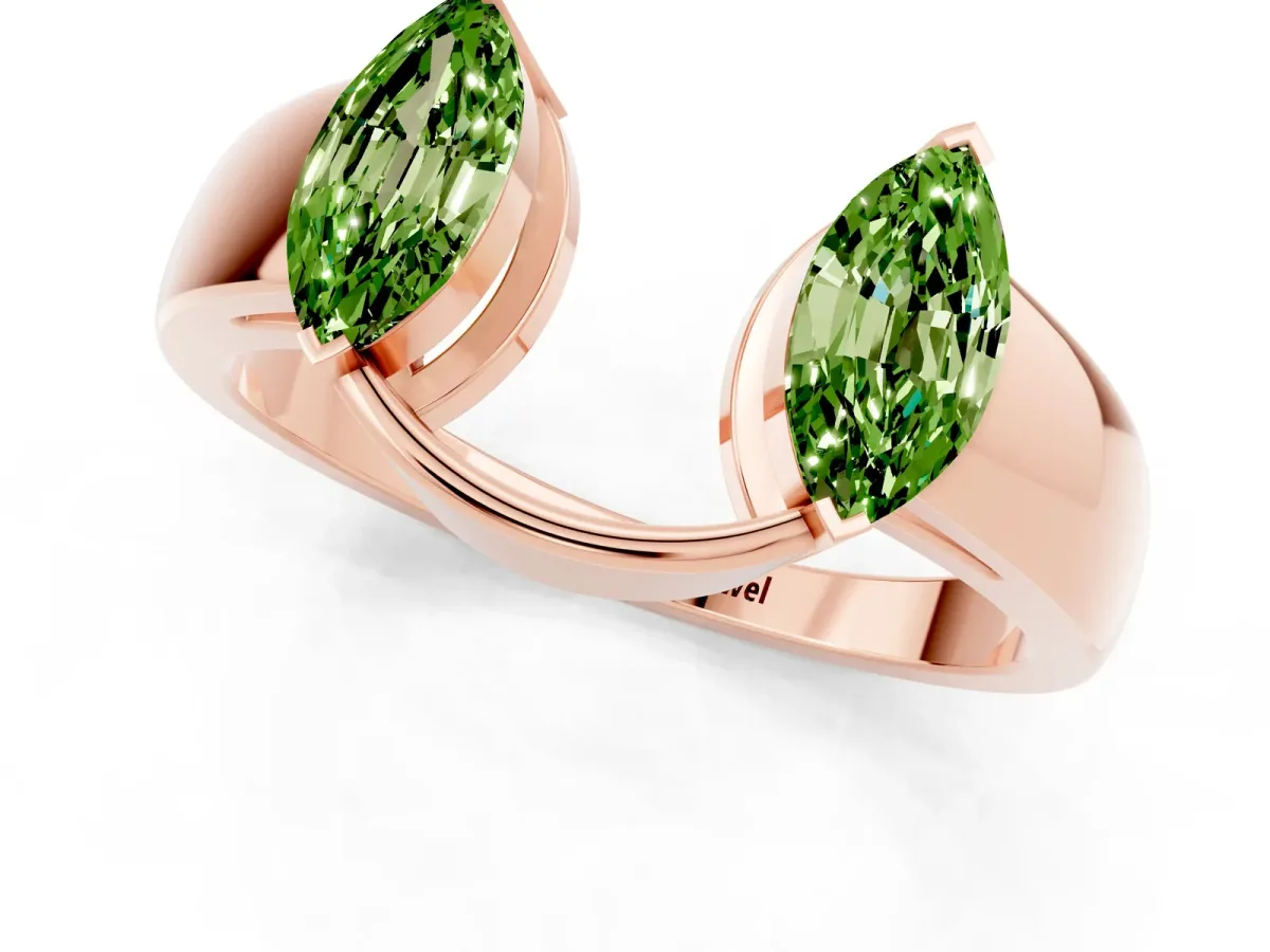 Marquise Peridot Open Band Ring with Tension Setting Rose gold