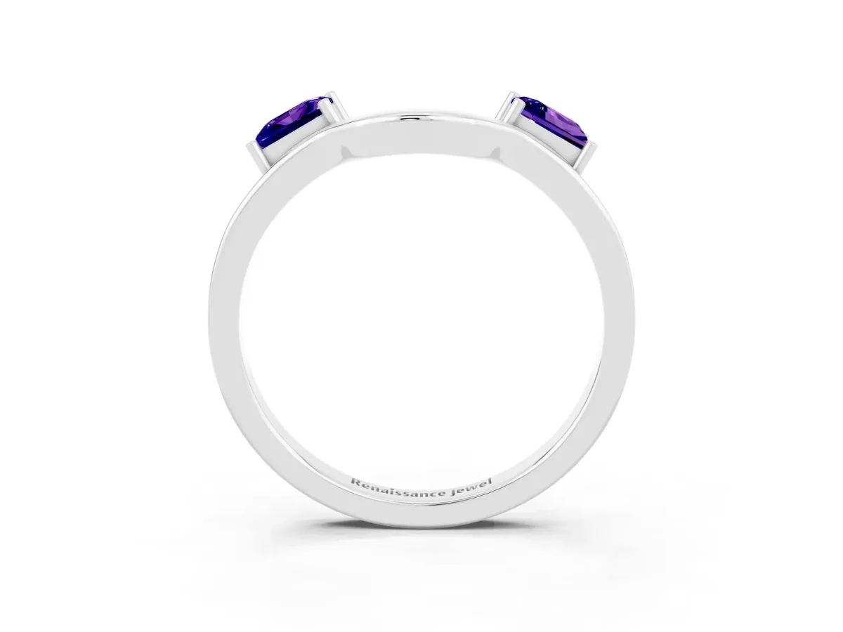 Princess Cut Tanzanite Two-Stone Open Band Ring with Four-Prong Setting Silver