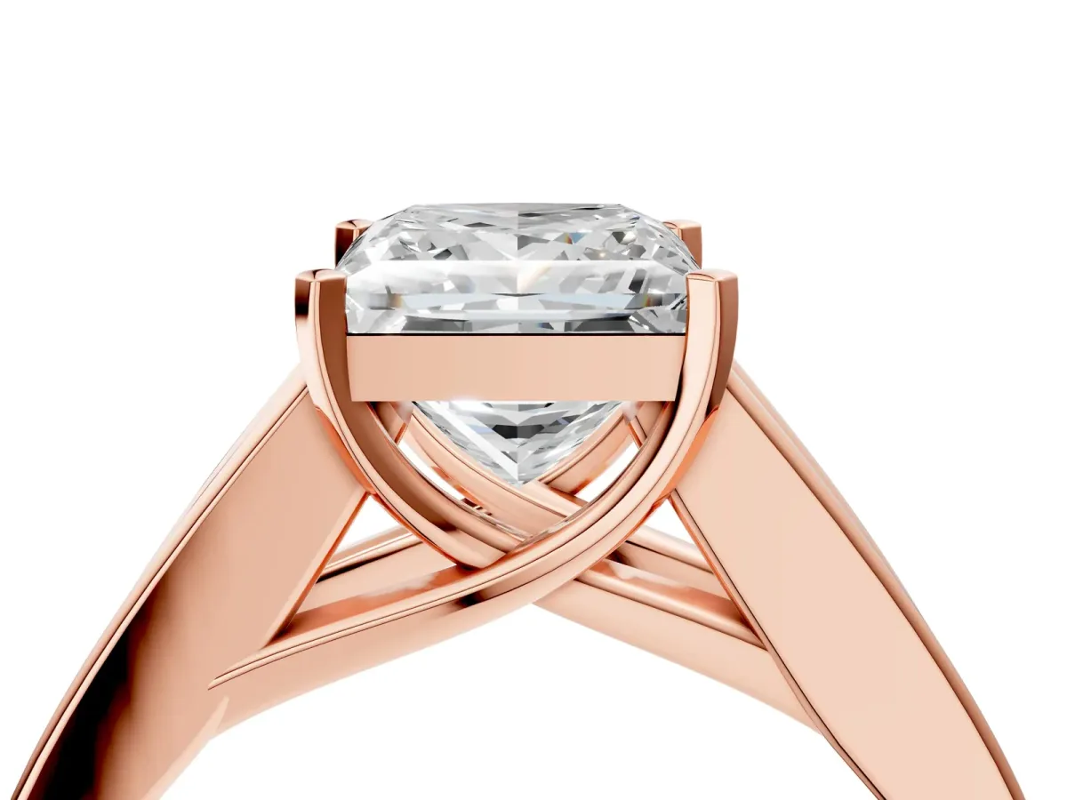 Princess Cut Cut Channel Set Solitaire Ring with Four-Prong Setting Rose gold