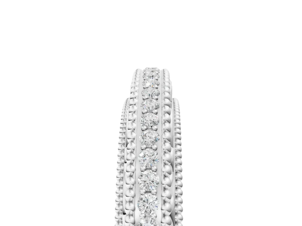Round Diamond Pavé Milgrain White Gold Eternity Band Silver