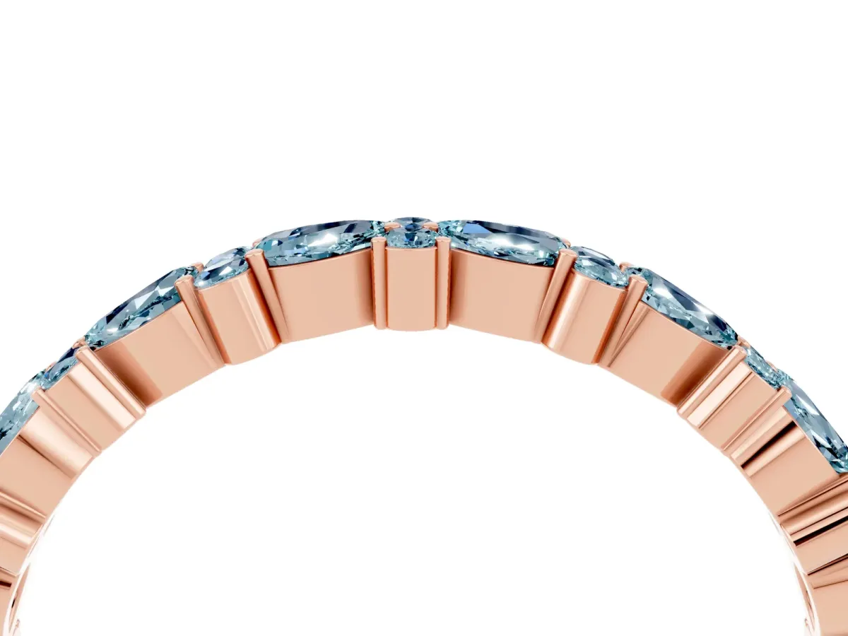 Pear and Round Aquamarine Wedding Band Rose gold