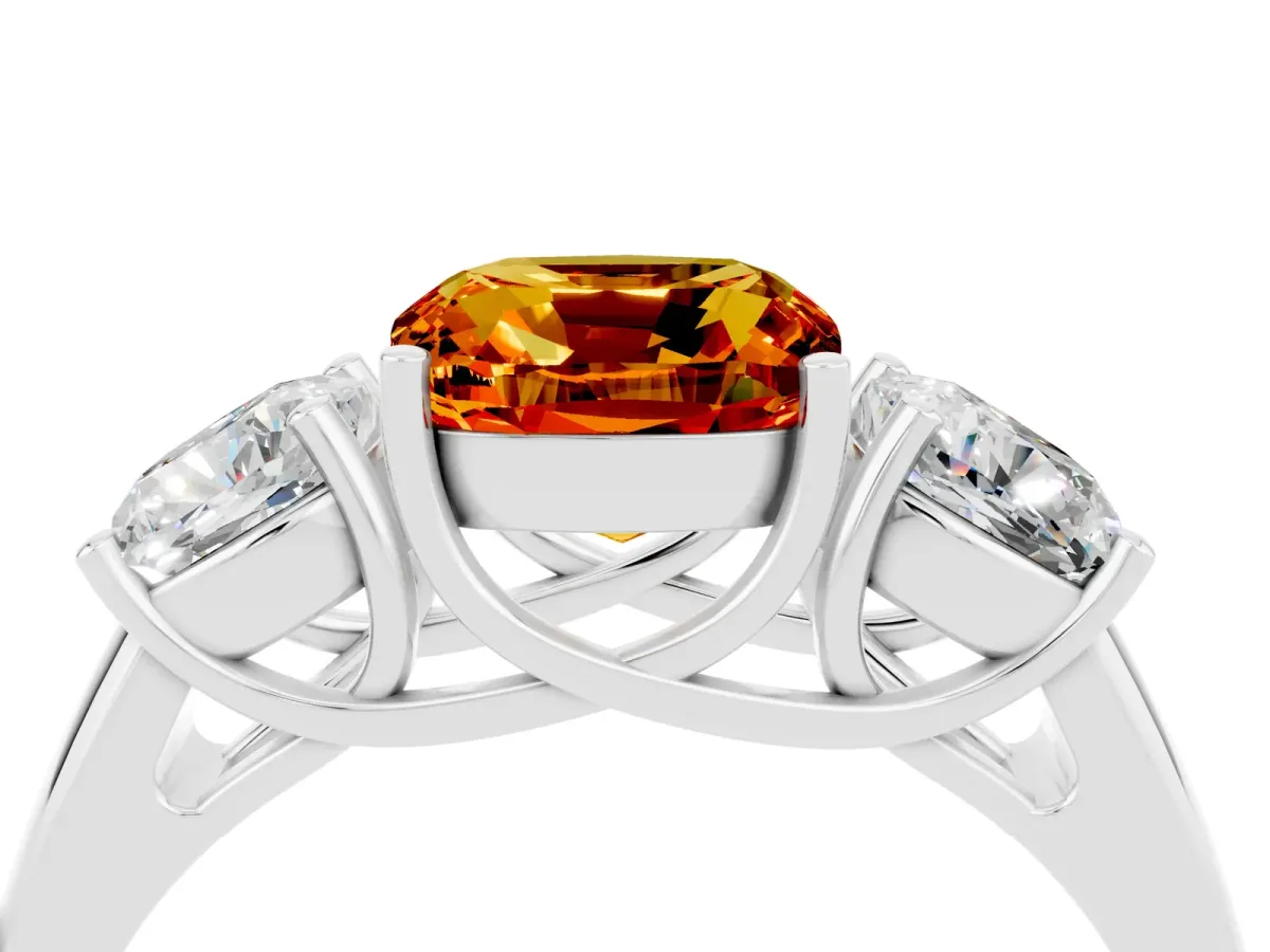 Three-Stone Cushion Cut Citrine Engagement Ring with Prong Setting White gold