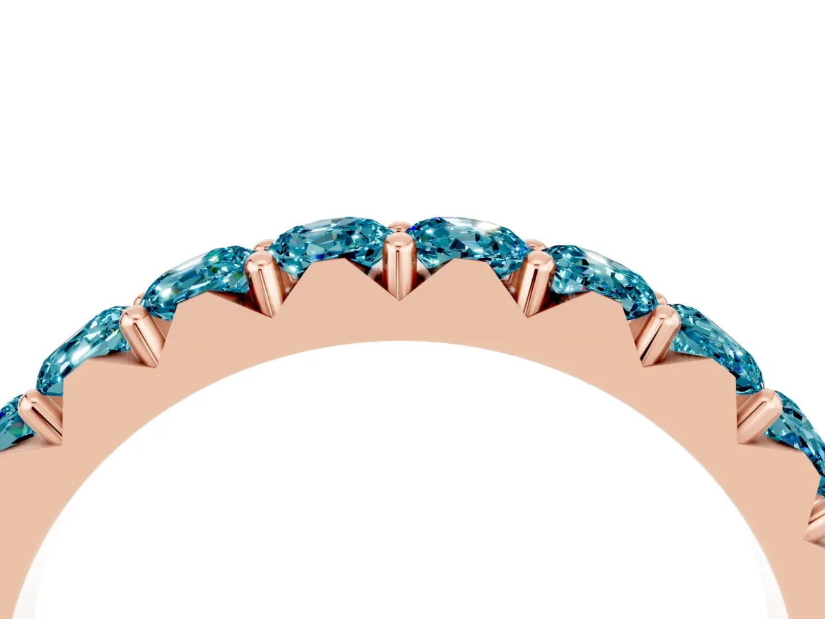 Round Blue Topaz Half Eternity Band with Classic Prong Setting Rose gold