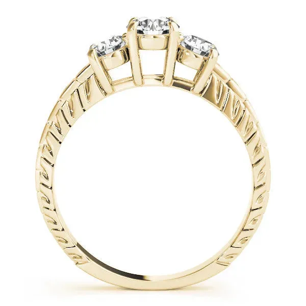 Three-Stone Emerald Cut Cut Diamond Ring with Channel-Set Band and Prong Setting Yellow gold