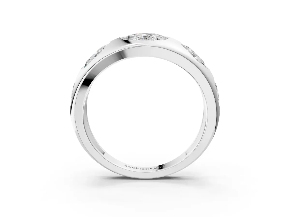 Graduated Cushion Diamond Five-Stone Mens Band Silver
