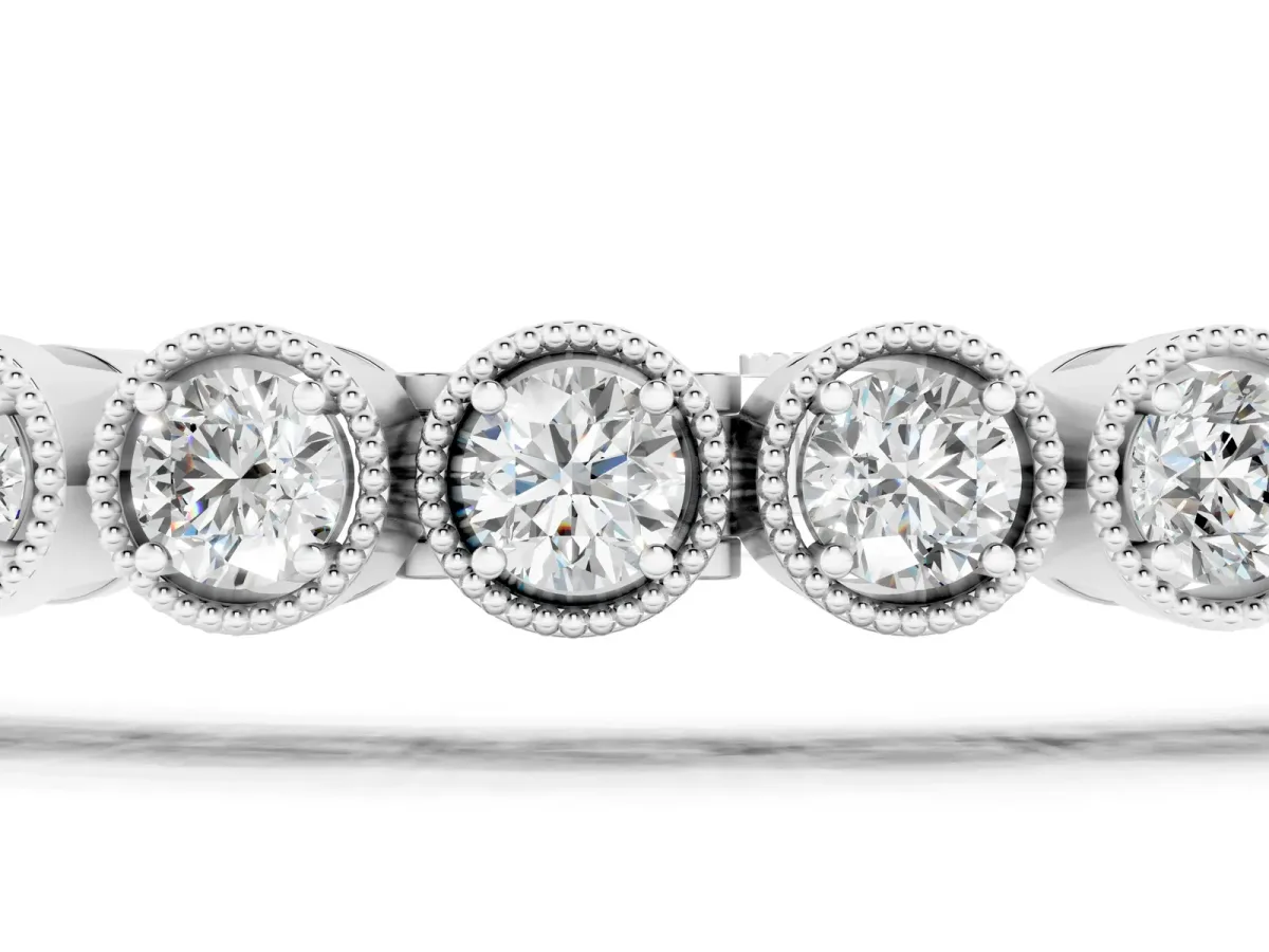 Round Cut Milgrain Bezel Set Tennis Bracelet Silver
