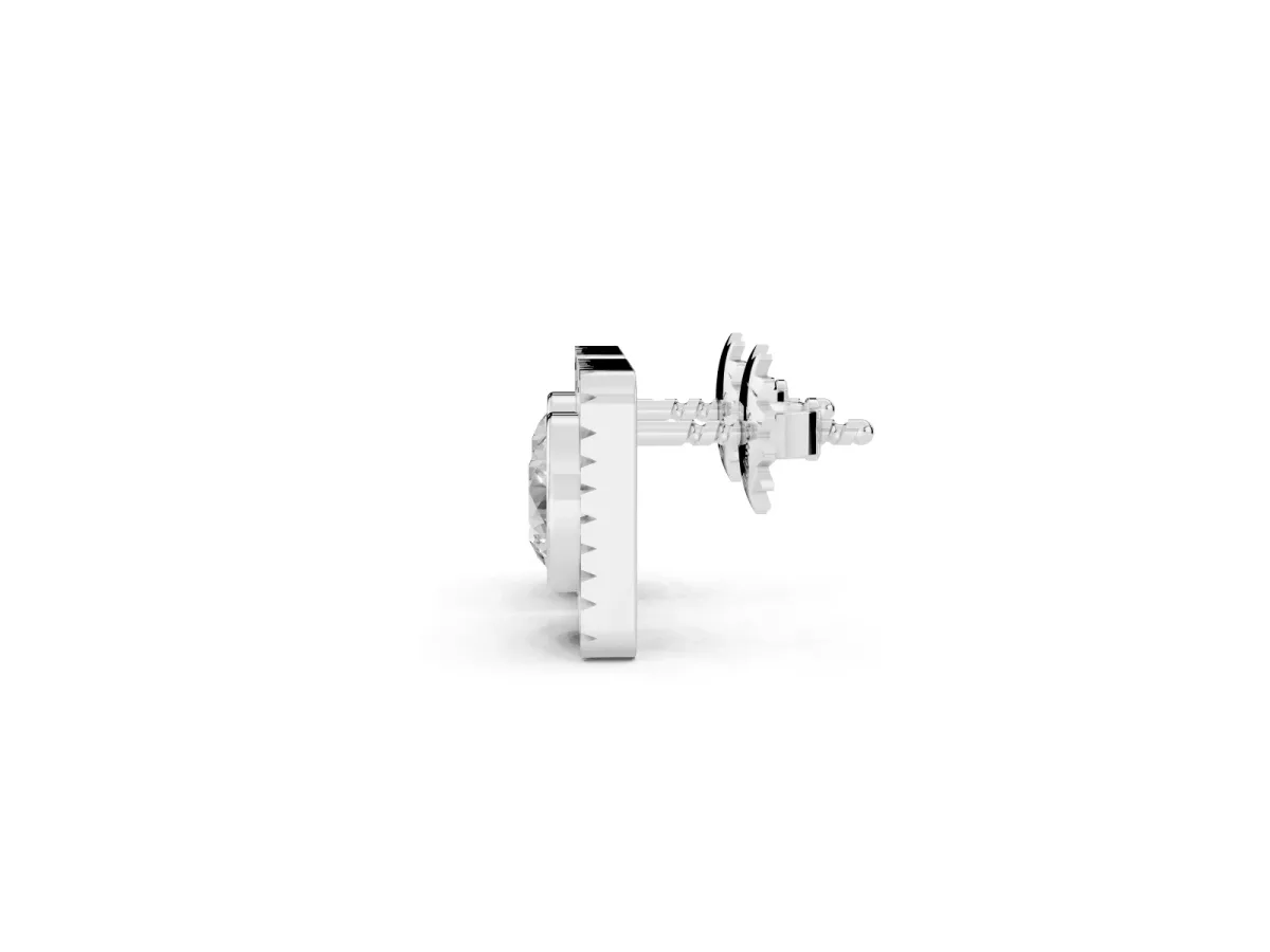 Round Diamond Sunburst Square Stud Earrings Silver