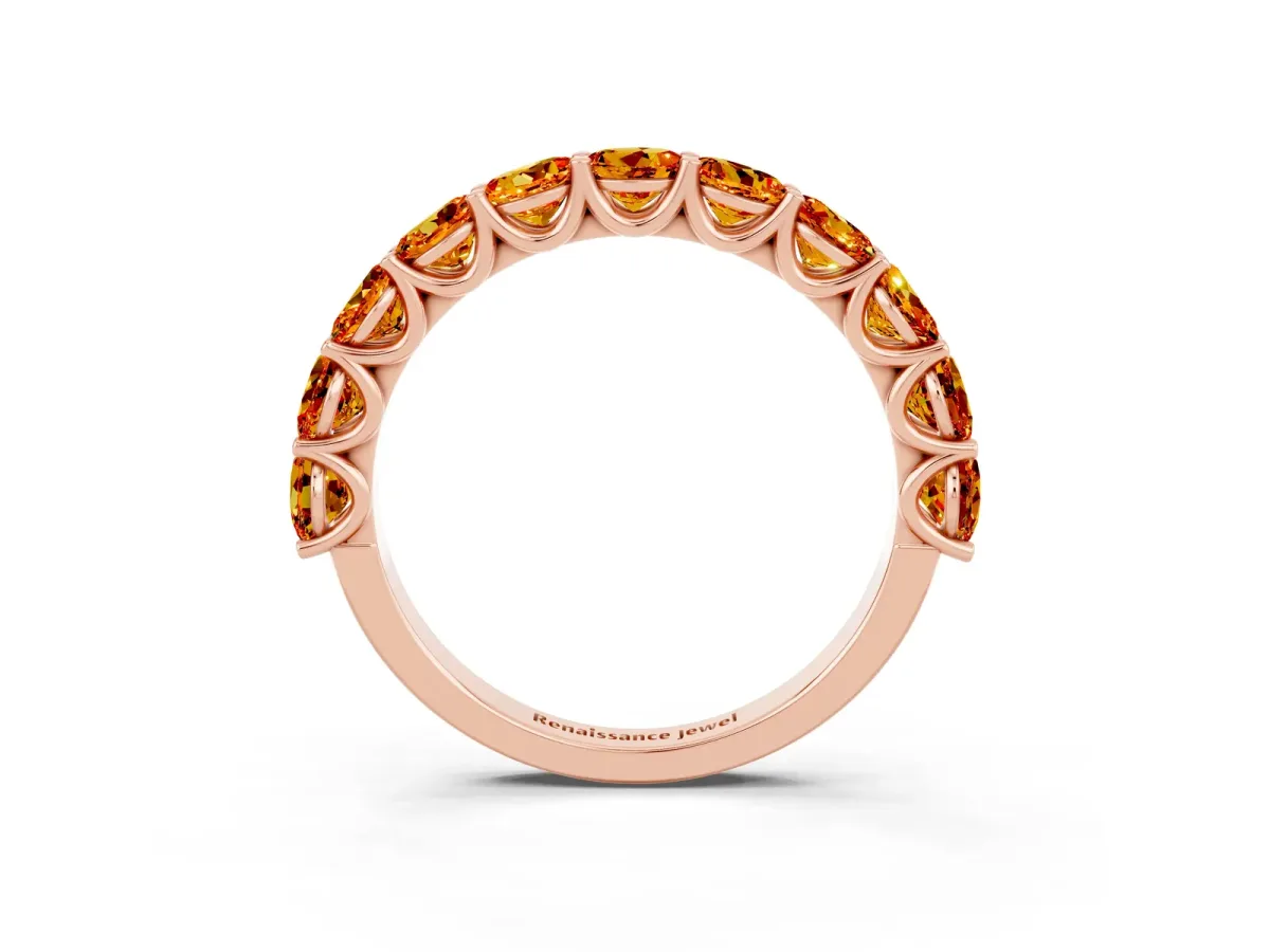 Round Citrine Shared Prong Eternity Band Rose gold