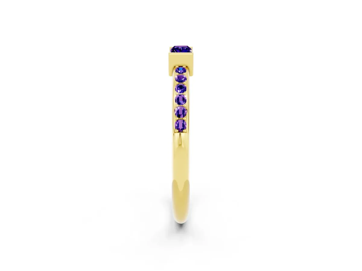 Baguette Tanzanite Pavé Band with Bar Setting Yellow gold