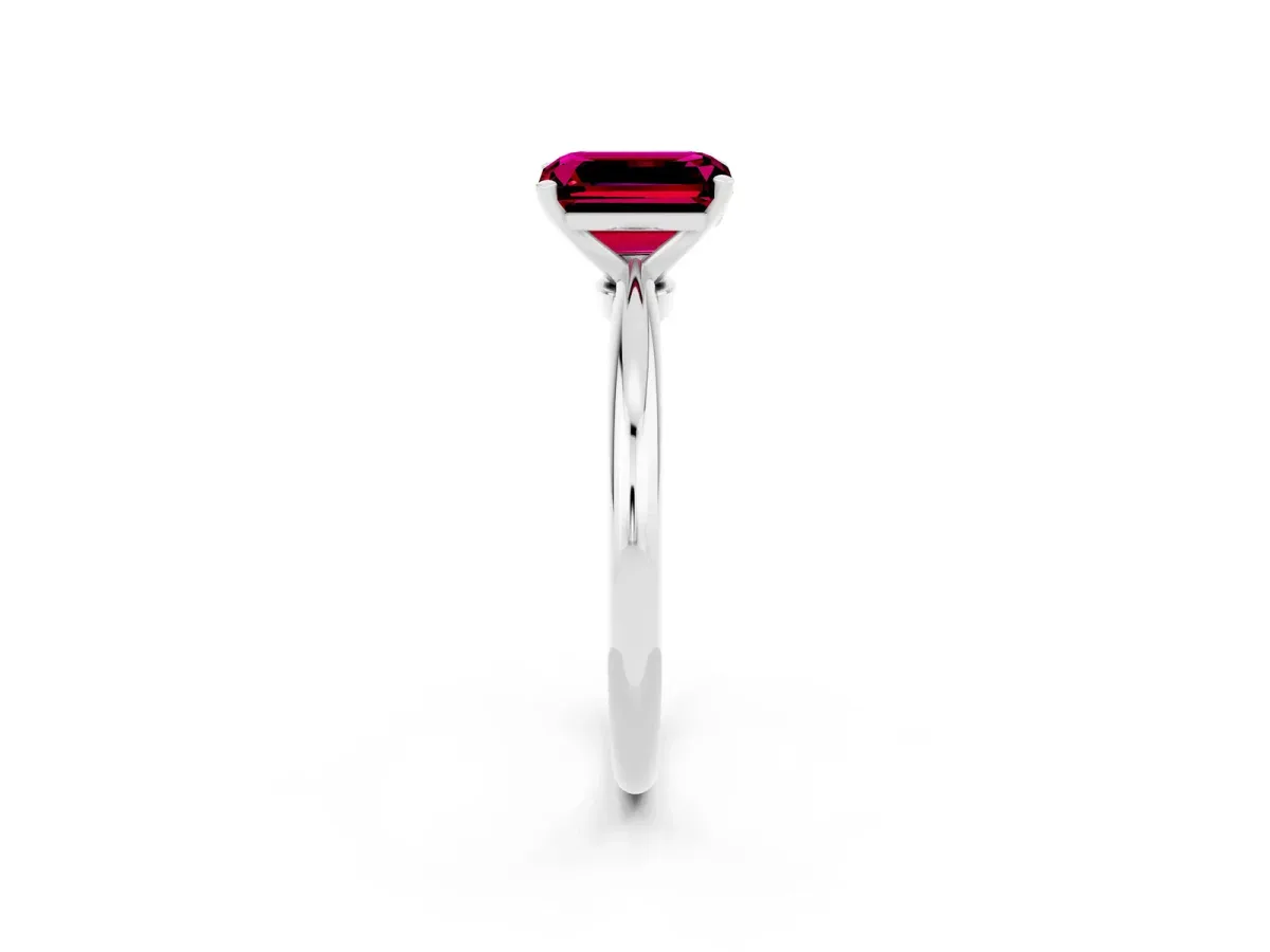 Emerald Cut Garnet Solitaire Ring with Six-Prong Setting and Classic Band White gold