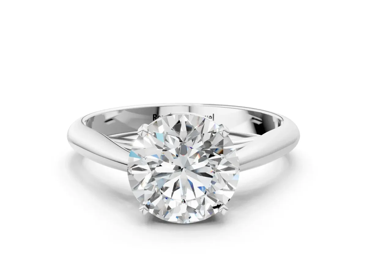 Round Cut Diamond Solitaire Engagement Ring with Cathedral Setting and Four-Prong Mount White gold