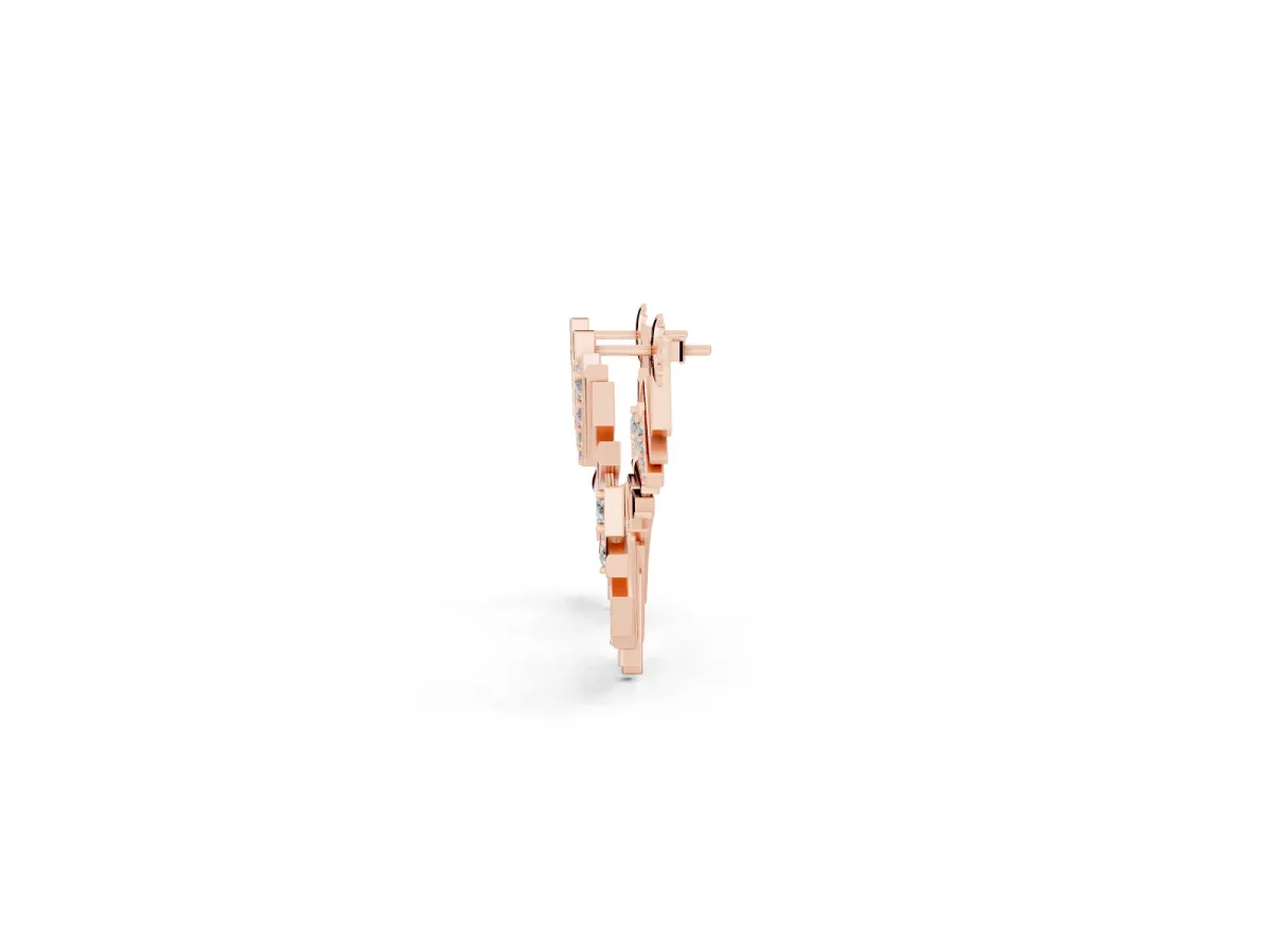 Round Diamond Fanburst Stud Earrings Rose gold