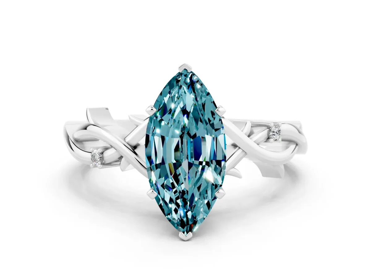 Marquise Cut Blue Topaz Solitaire Ring with Twisted Band and Prong Setting Silver