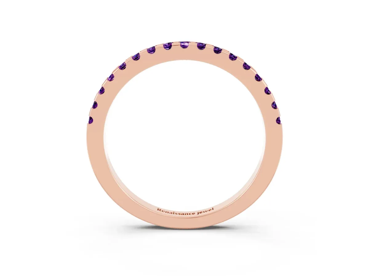 Round Amethyst Pavé Set Eternity Band with Micro Prong Setting Rose gold