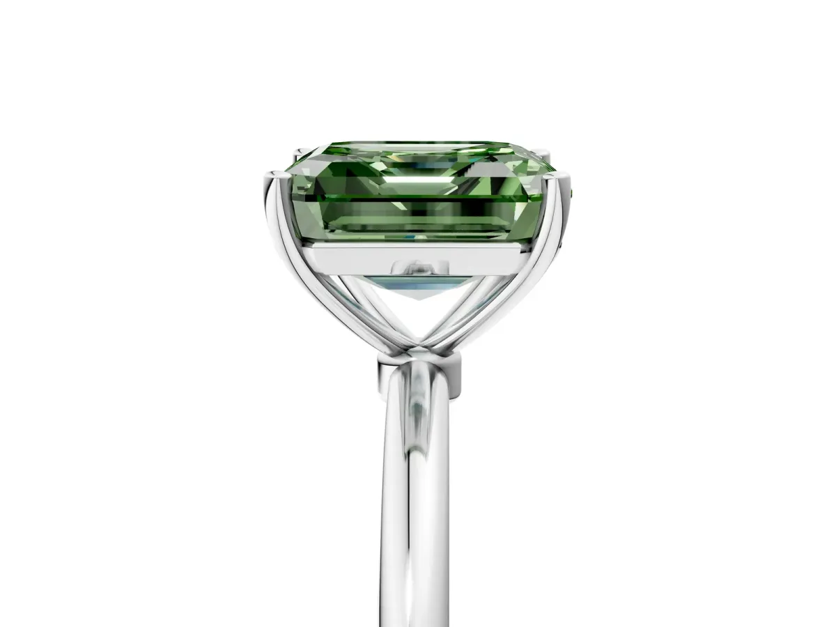 Fancy Green Asscher Cut Cut Solitaire Engagement Ring with Thin Band and Four-Prong Setting Platinum