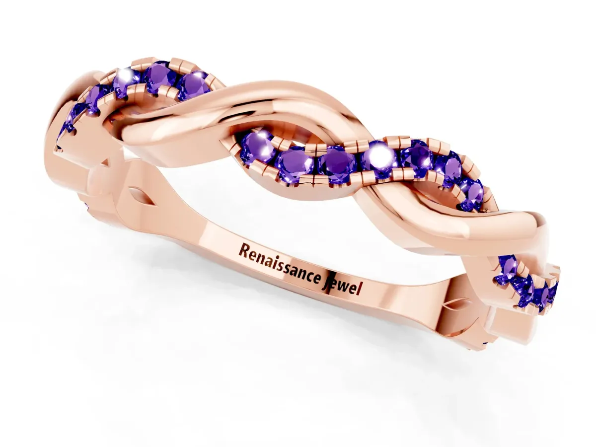 Round Tanzanite Twist Eternity Band with Pavé Setting Rose gold