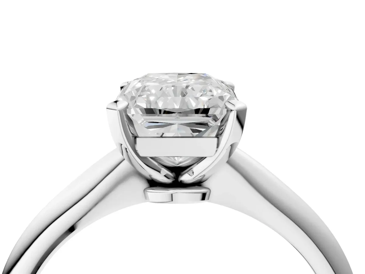 Radiant Cut Diamond Solitaire Engagement Ring with Classic Band and Four-Prong Setting Silver