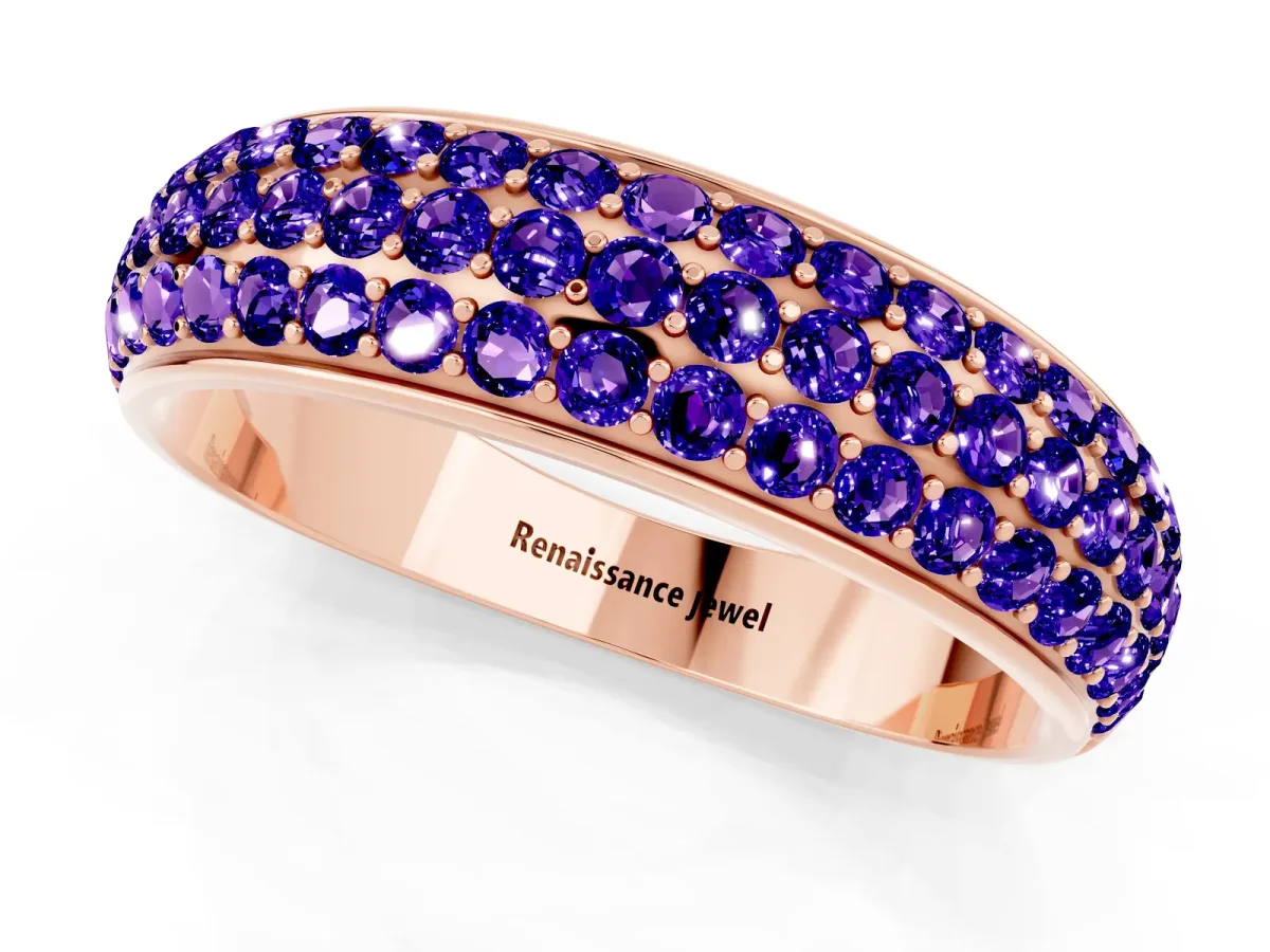 Three-Row Round Tanzanite Eternity Band with Shared Prong Setting Rose gold