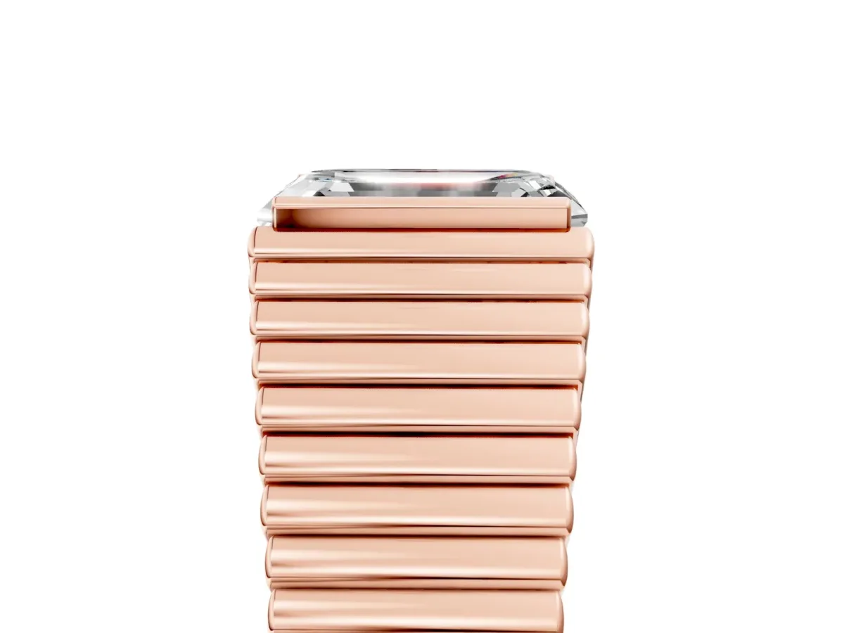 Emerald Cut Diamond Fluted Mens Ring Rose gold