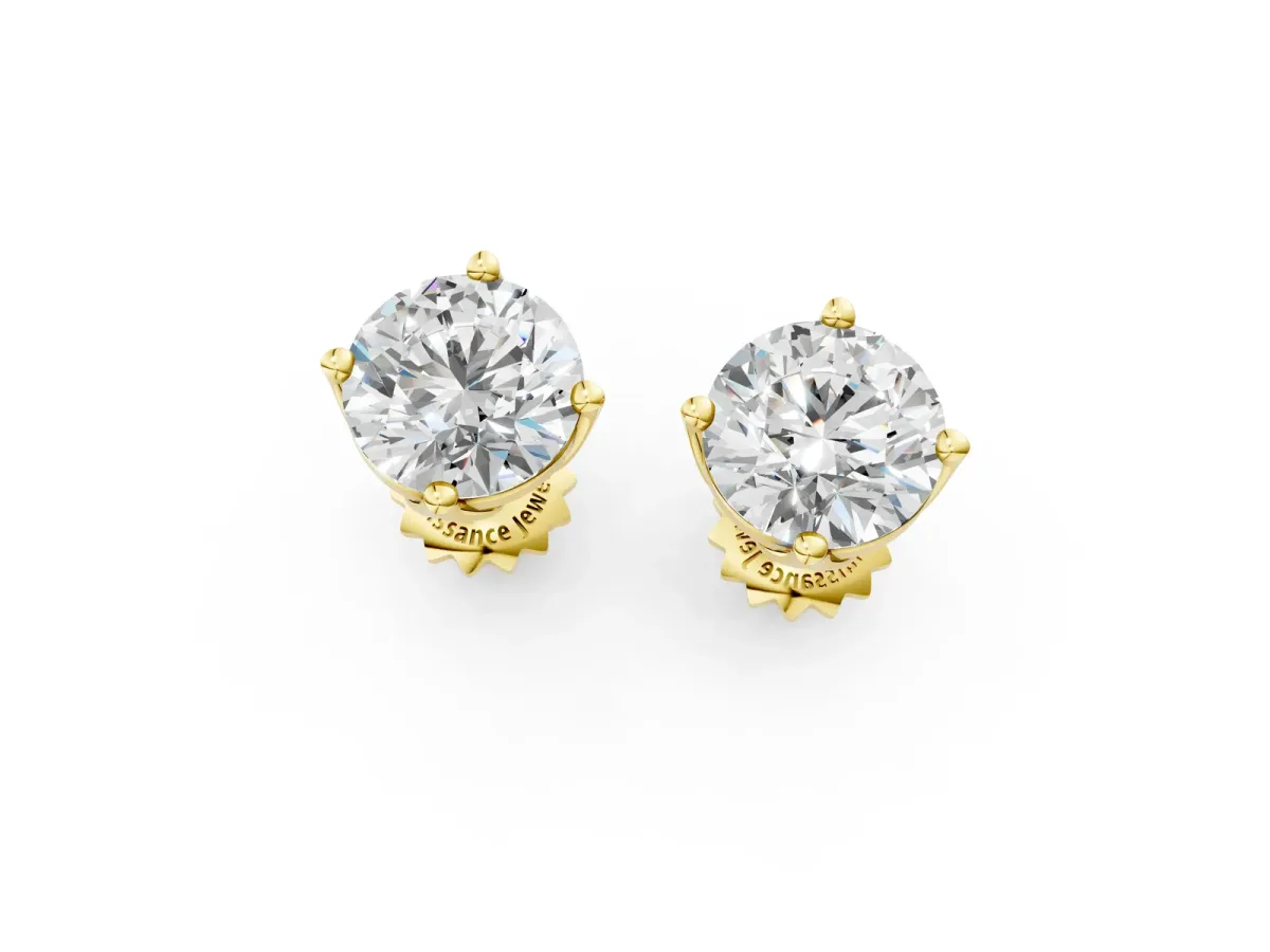 Round Diamond Flower Petal Solitaire Stud Earrings Yellow gold
