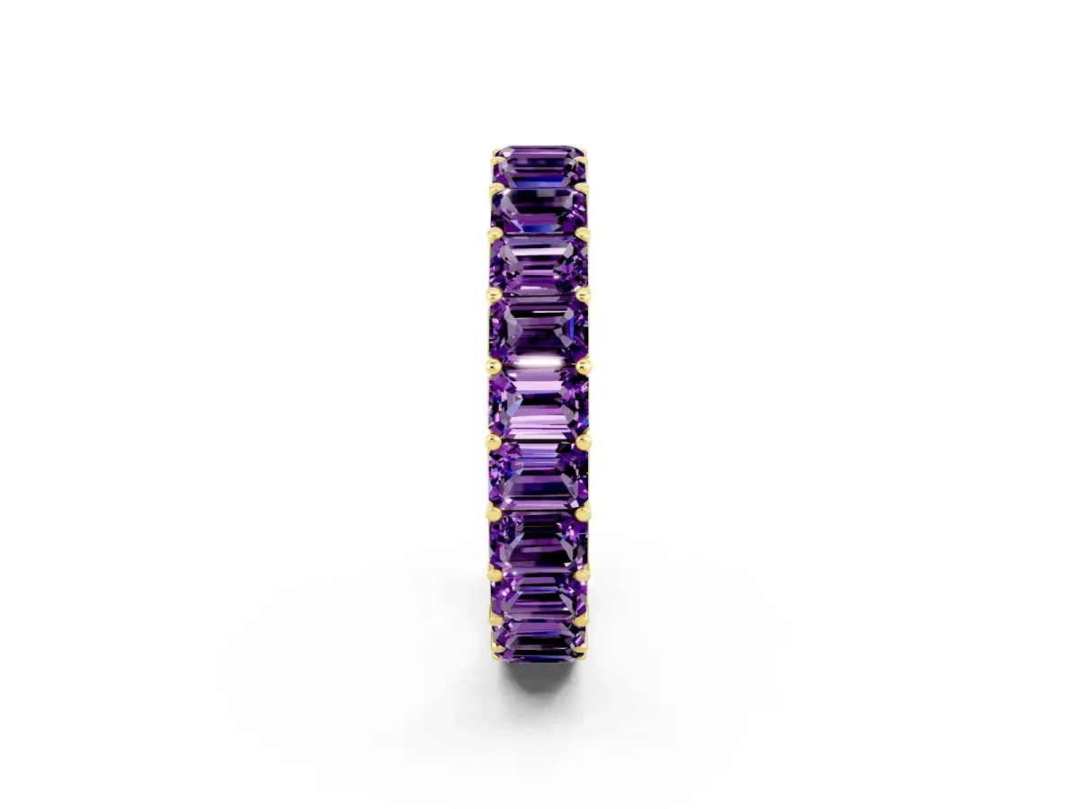 Emerald Cut Amethyst Eternity Band with Shared Prong Setting Yellow gold