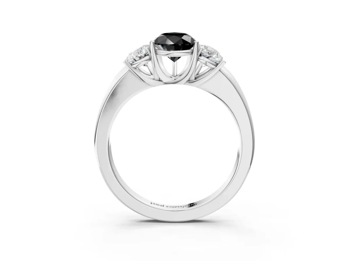 Fancy Black Pear Cut Diamond Three-Stone Ring with Four-Prong Setting and Classic Band White gold