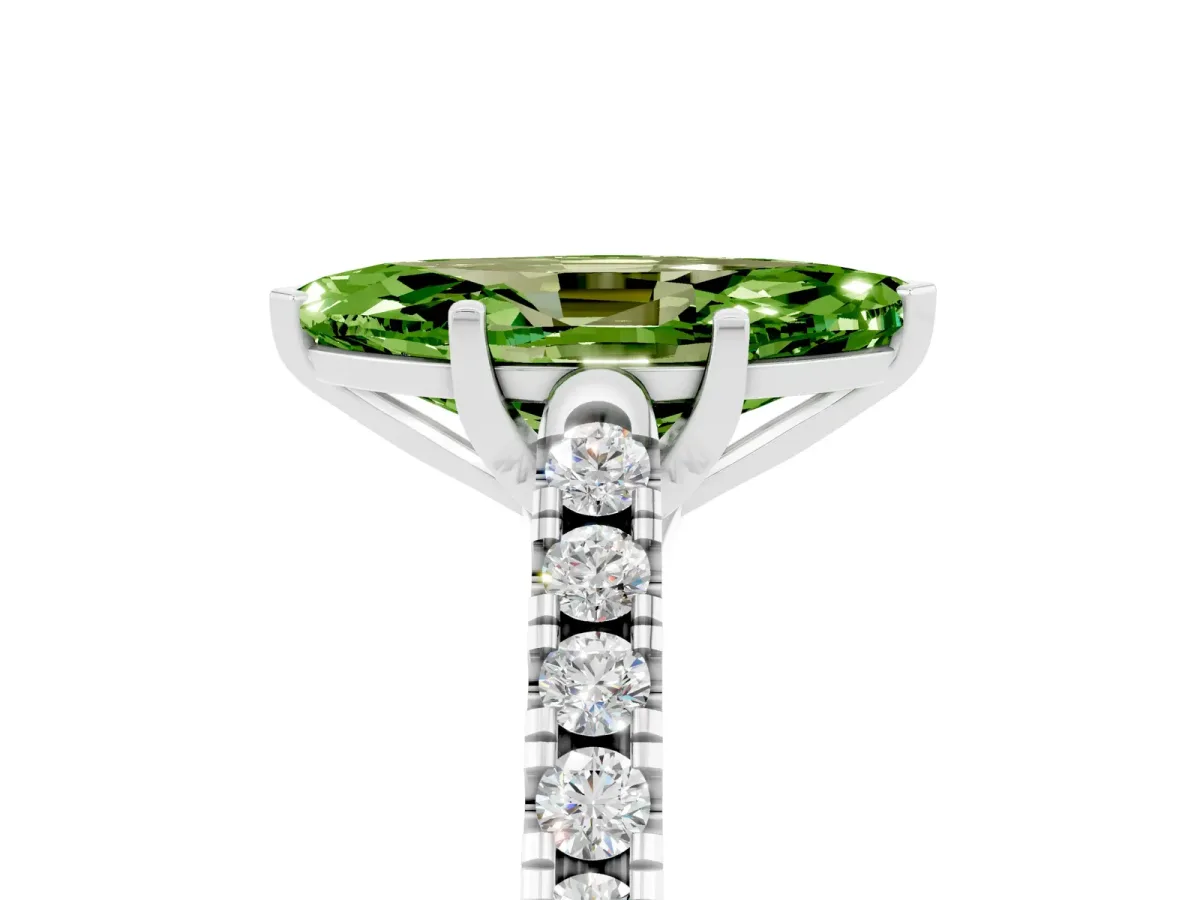 Marquise Cut Peridot Pavé Band Solitaire Ring with Prong Setting Silver