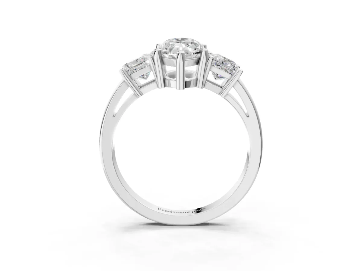 Three-Stone Marquise Cut Cut Solitaire Ring with Prong Setting White gold