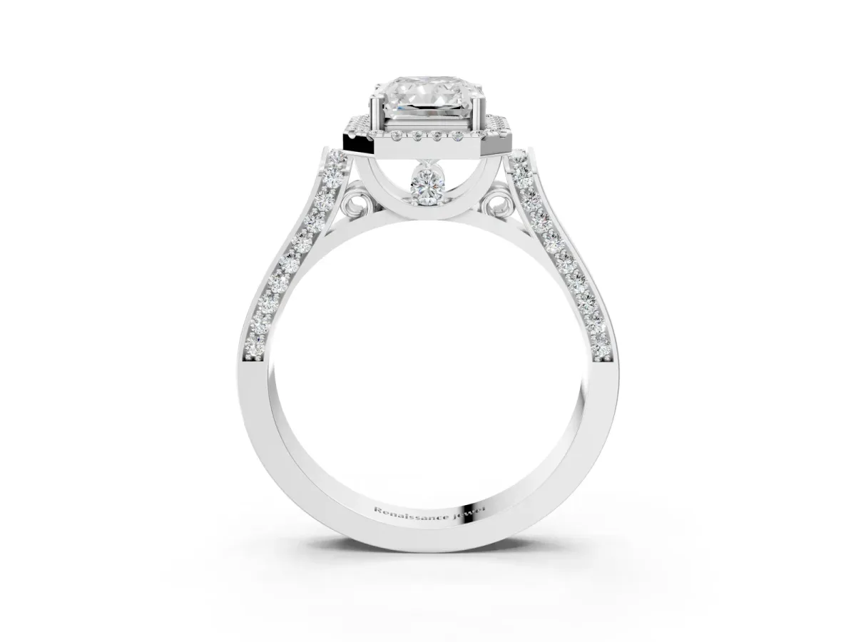 Radiant Cut Halo Pave Split Shank Prong Setting Ring Platinum
