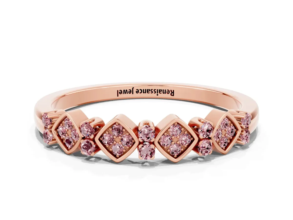 Pavé Cushion Morganite Cluster Eternity Band with Prong Setting Rose gold