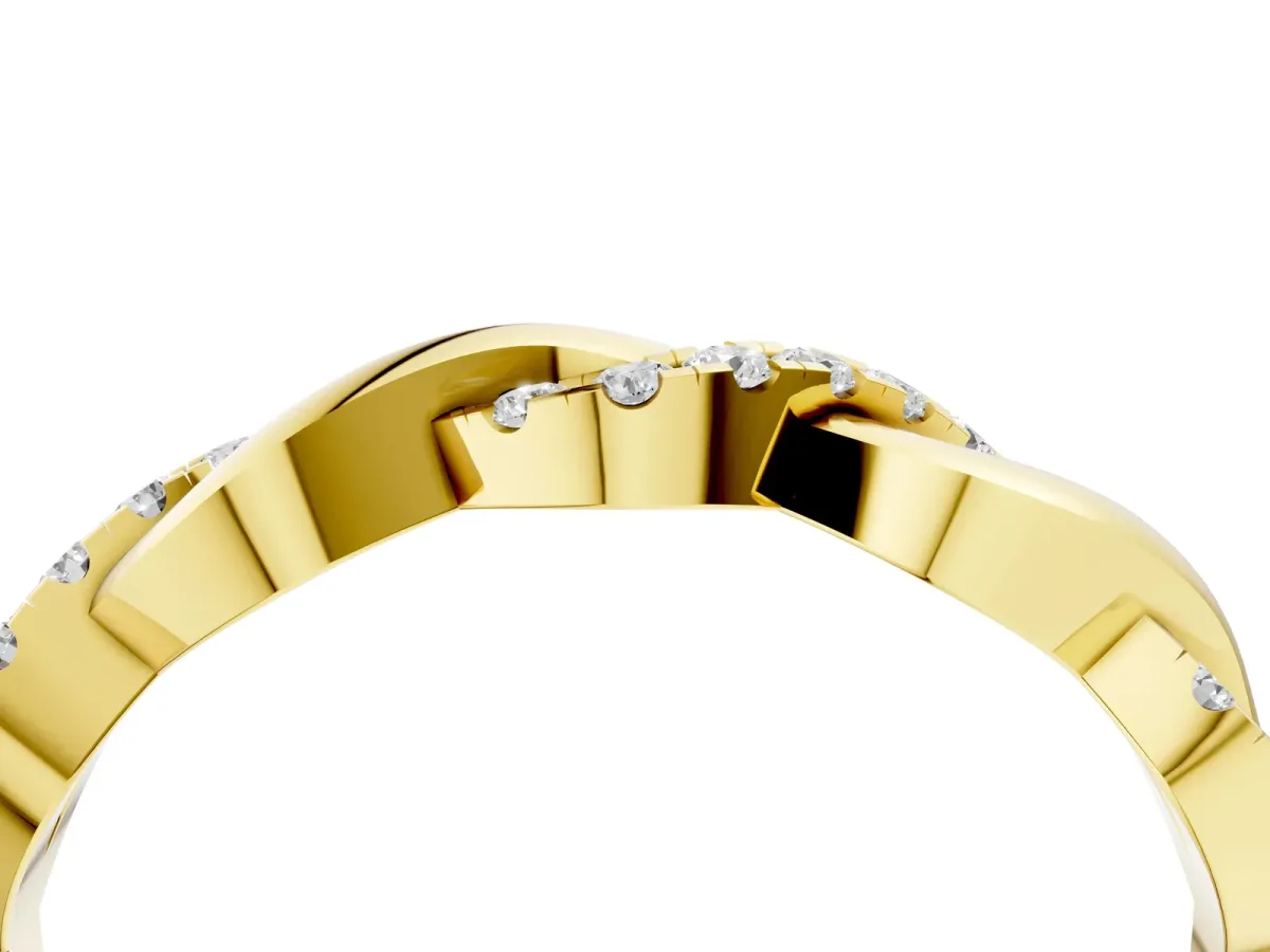 Pavé Round Diamond Twist Eternity Band with Shared Prong Setting Yellow gold
