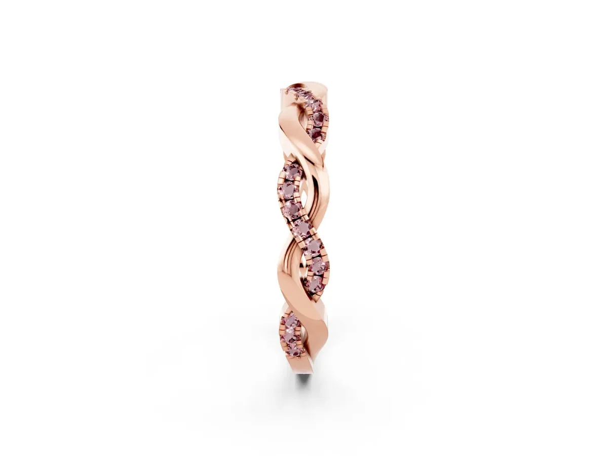 Round Morganite Twist Eternity Band with Pavé Setting Rose gold